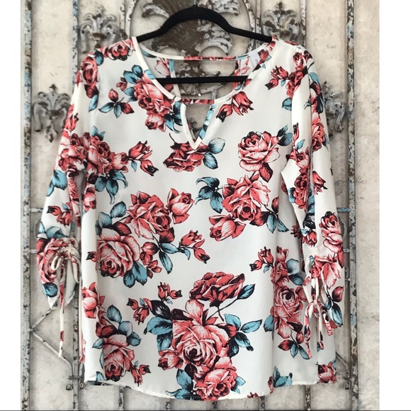 Peppermint floral top with 3/4 sleeves! - Picture 3 of 8